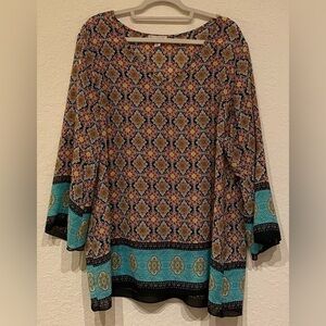 cb established 1962 Women’s Multi Colored Bell Sleeve Tunic Blouse Size 2XL